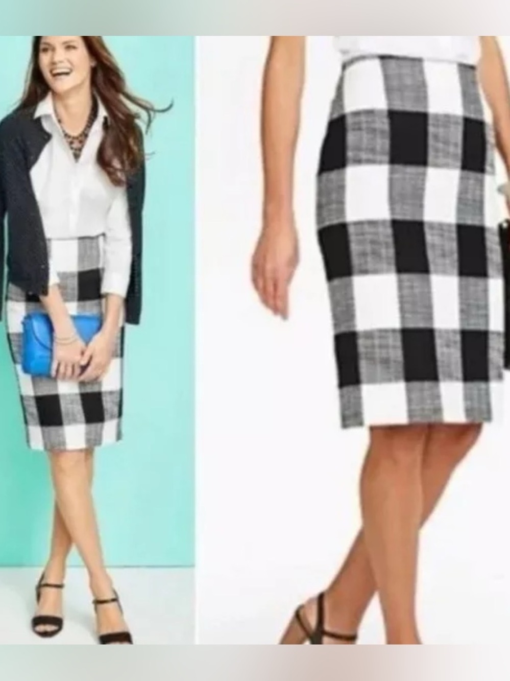 NWT LuLaRoe Cassie Navy Blue & White Checkered Knit Pencil Skirt - Picture 7 of 14